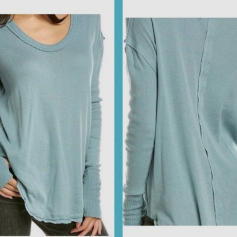 Free People Soft Blue Long Sleeve Top